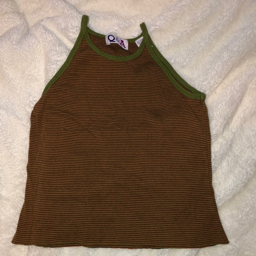 Green+Orange+brown Halter Tank Top